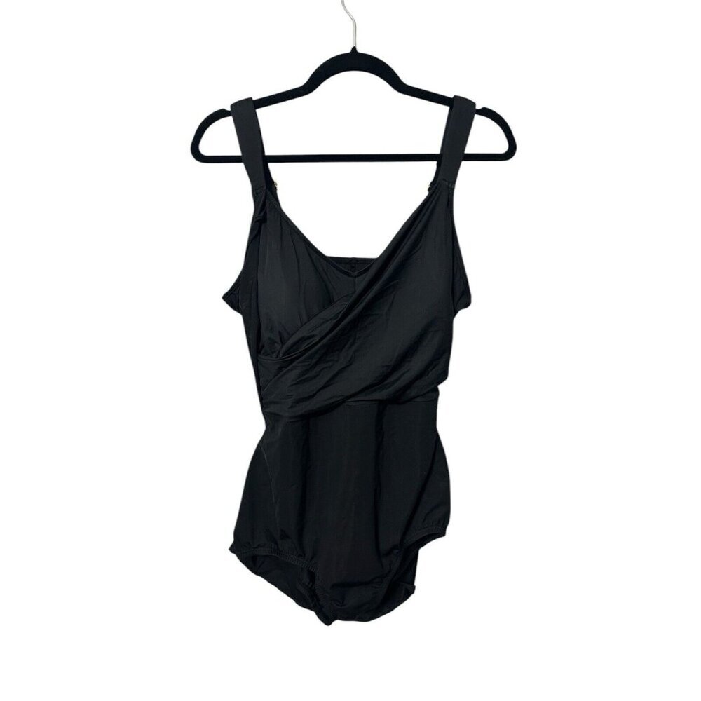 Lands' End Women's Modest V-Neck Slender Wrap One Piece With Rear Cover 16D